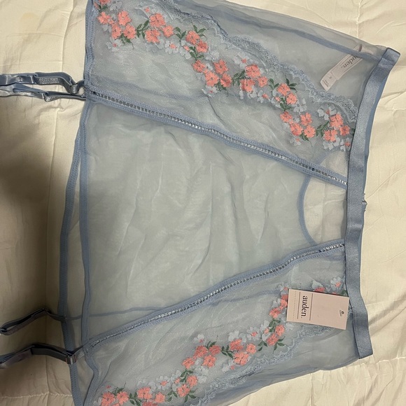 NWT Auden Light Blue Sheer Floral Garter Skirt - Picture 3 of 6
